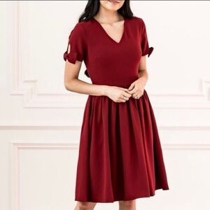 Rachel Parcell Red Burgundy Bow Detail Fit & Flare Dress (XS) Valentines Day
